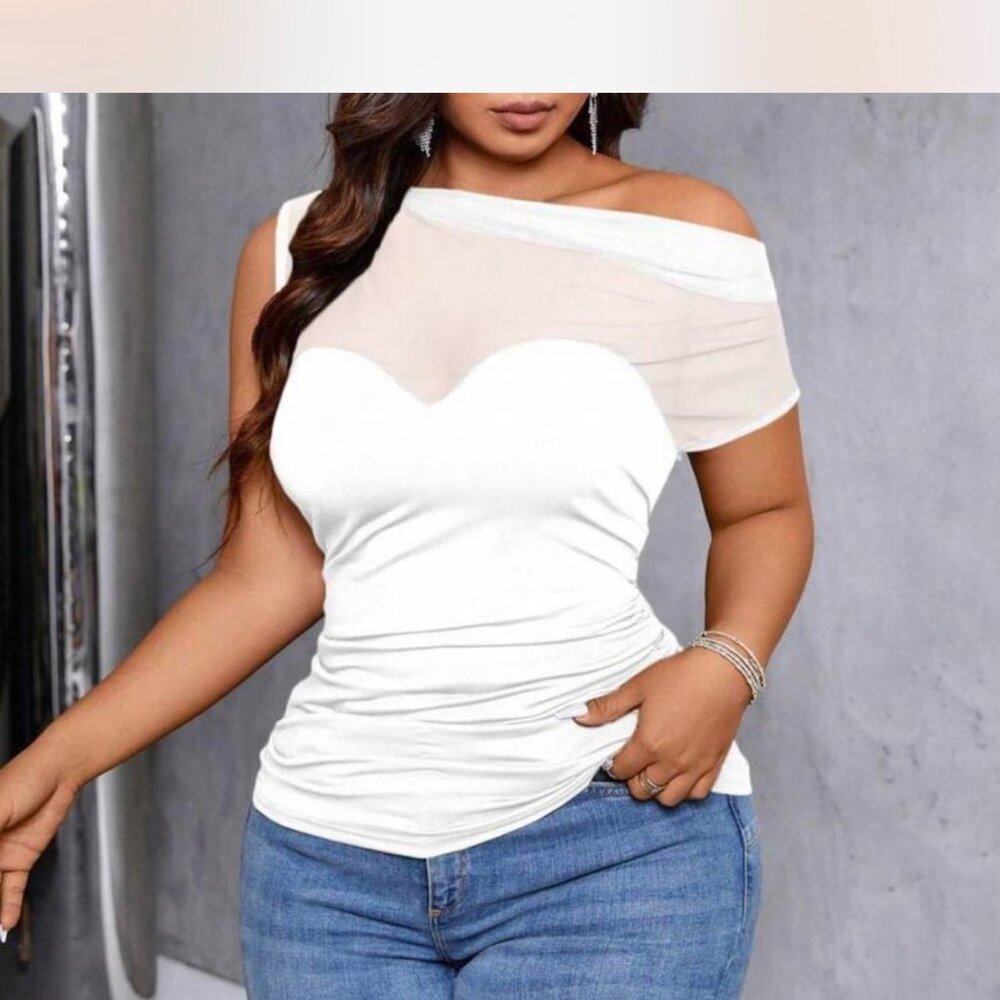 NEVER WORN WHITE OFF SHOULDER SHEER BLOUSE SIZE 2X